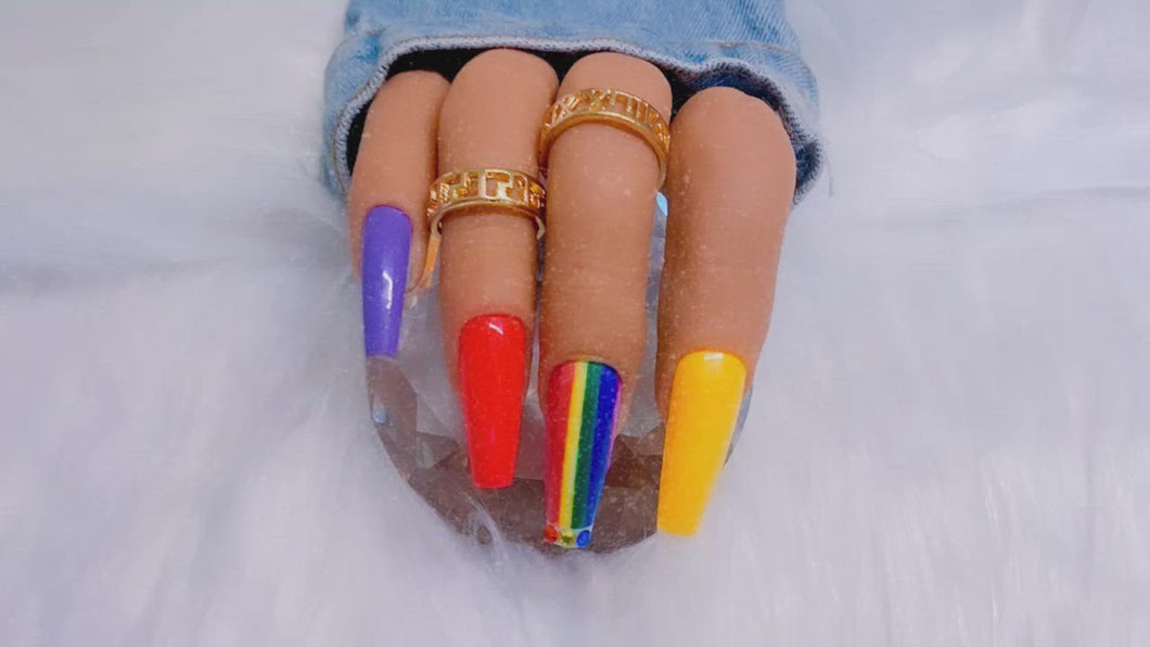 Pride Rainbow Striped Press on Nails|NailzFirst
