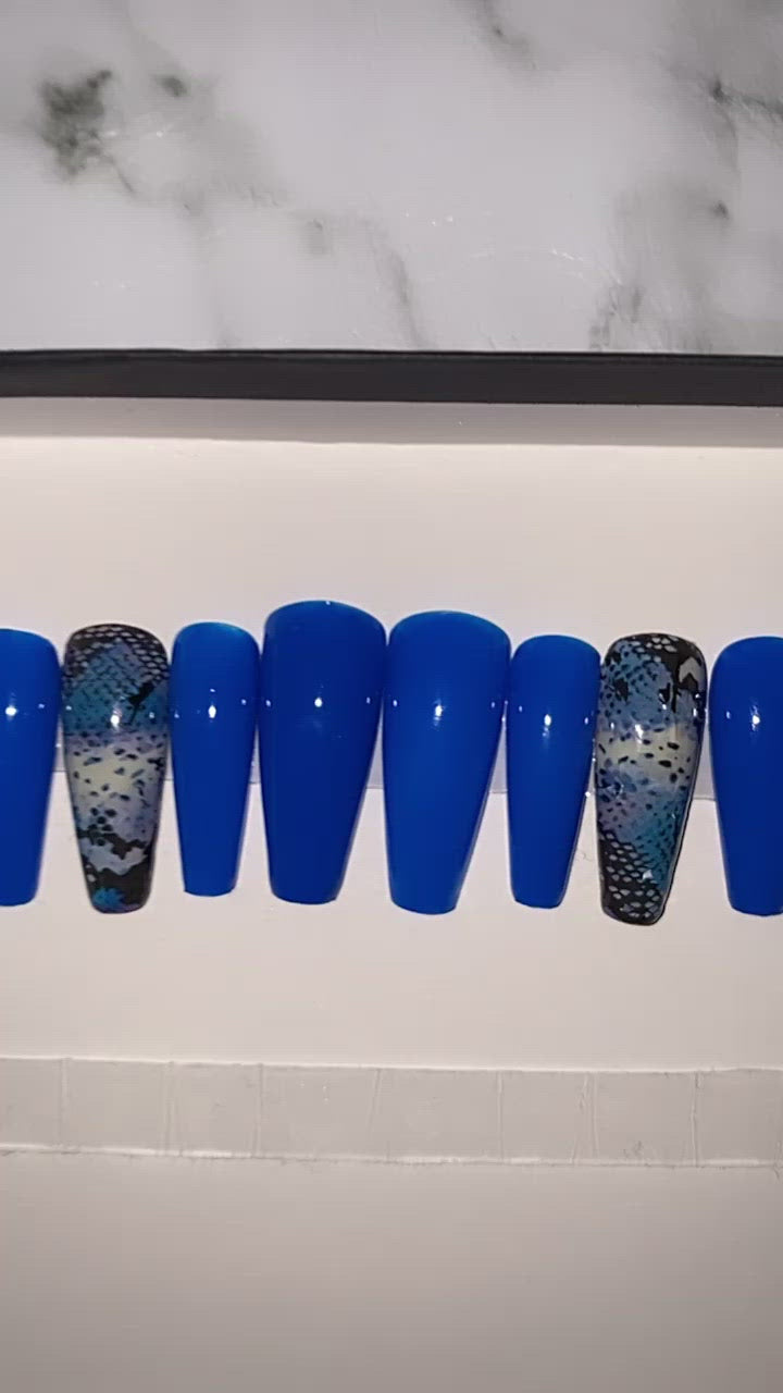 Blue Snakeskin Press on Nails|NailzFirst