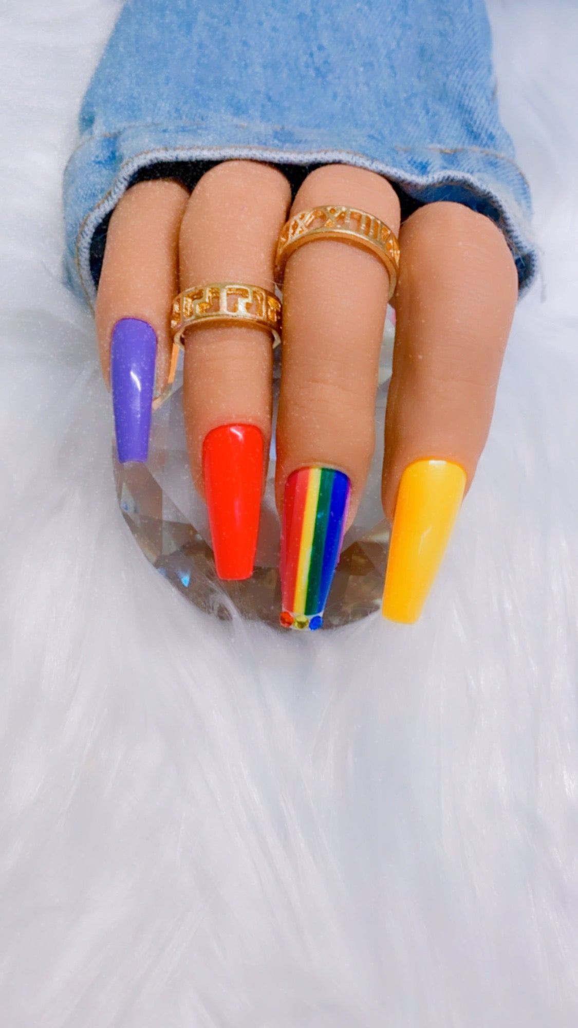 Press on Nails Pride Rainbow Nails With Designs Fake 